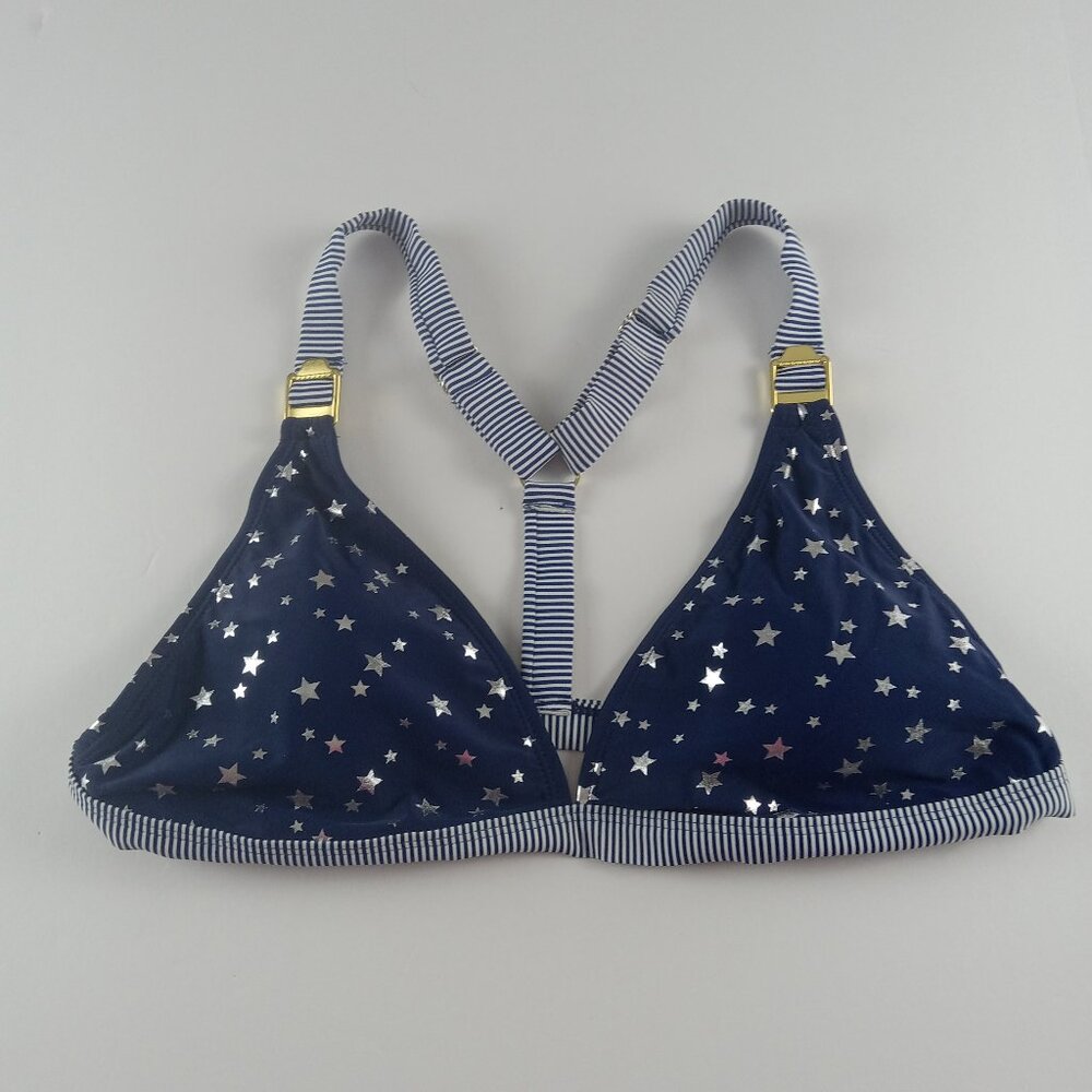 SO Triangle Bikini Top with Buckle Straps Juniors Size Large Navy Stars Swimsuit